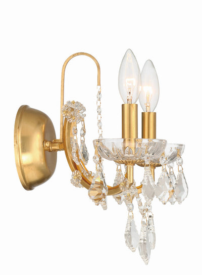 Filmore 2 Light Hand Cut Crystal Antique Gold Sconce Wall Sconce Crystorama