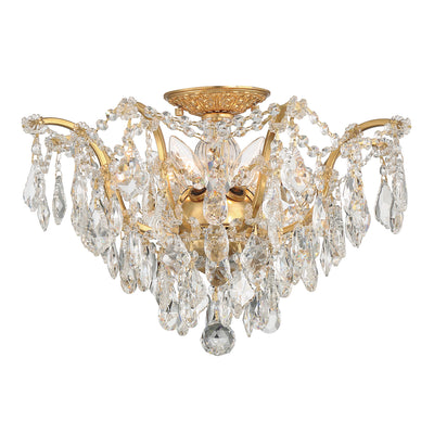 Filmore 5 Light Hand Cut Crystal Antique Gold Flush Mount Semi Flush Crystorama