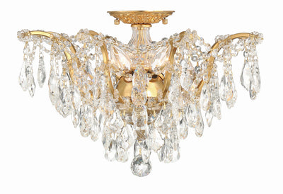 Filmore 5 Light Hand Cut Crystal Antique Gold Flush Mount Semi Flush Crystorama