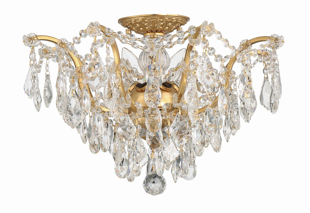 Filmore 5 Light Hand Cut Crystal Antique Gold Flush Mount Semi Flush Crystorama