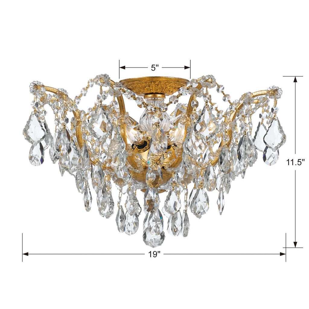 Filmore 5 Light Hand Cut Crystal Antique Gold Flush Mount Semi Flush Crystorama