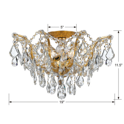 Filmore 5 Light Hand Cut Crystal Antique Gold Flush Mount Semi Flush Crystorama