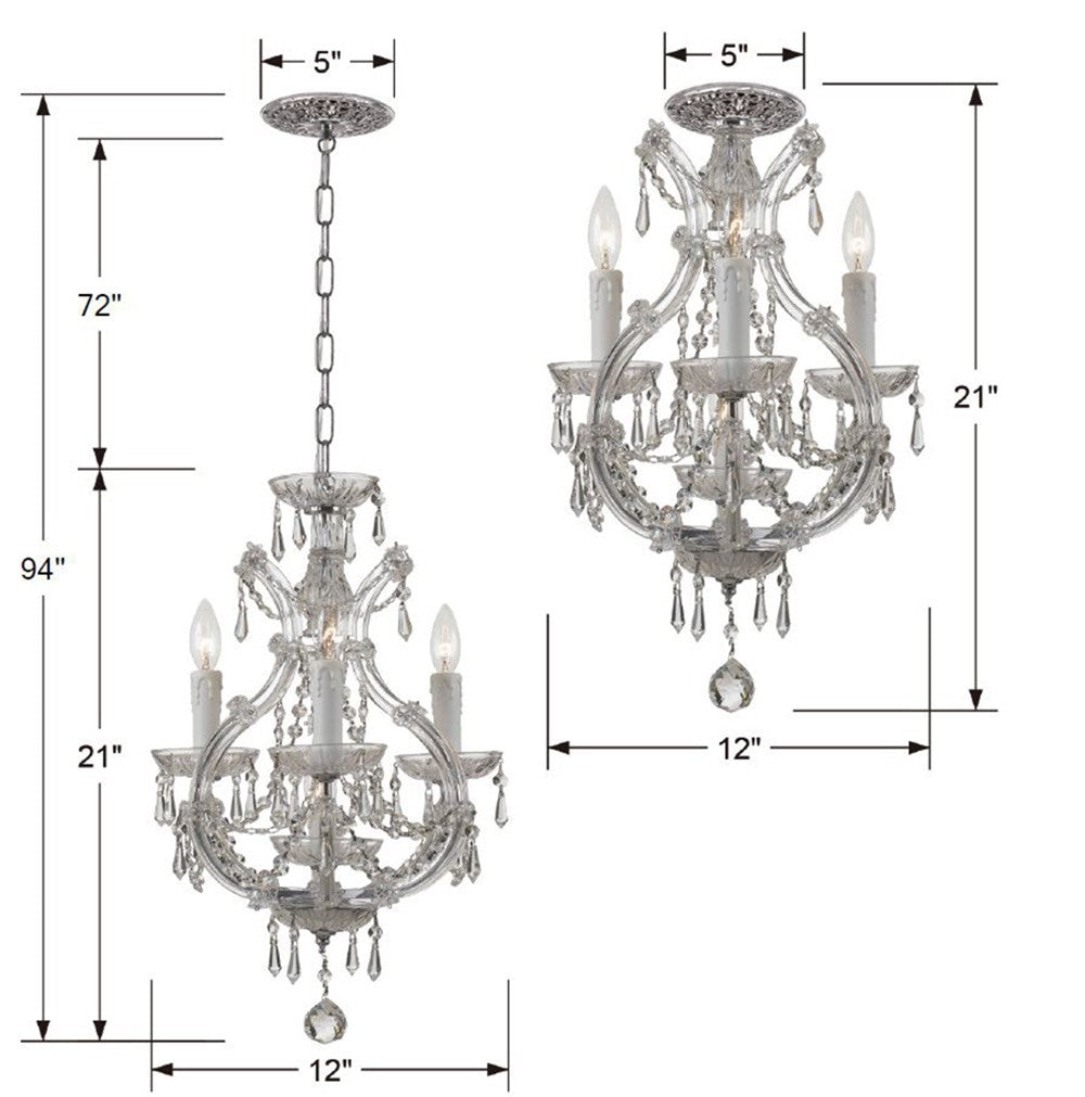 Maria Theresa 4 Light Clear Italian Crystal Polished Chrome Mini Chandelier Chandelier Crystorama