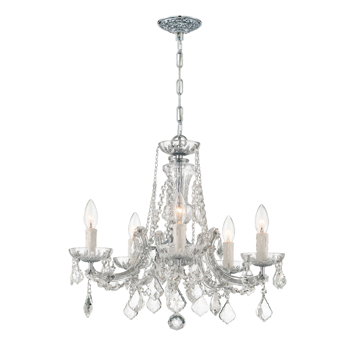 Maria Theresa 5 Light Hand Cut Crystal Polished Chrome Chandelier Chandelier Crystorama