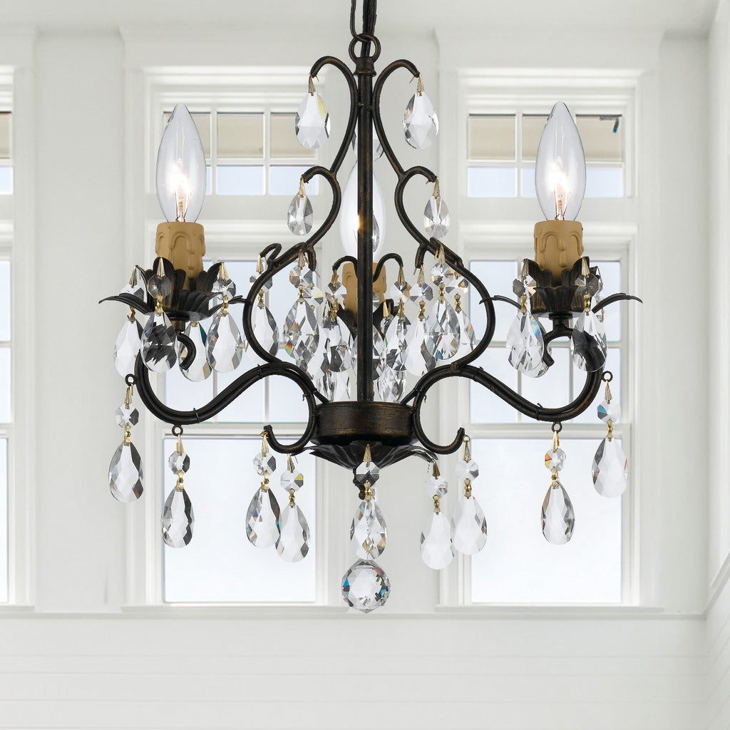 Paris Market 3 Light Hand Cut Crystal English Bronze Mini Chandelier Chandelier Crystorama