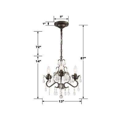 Paris Market 3 Light Hand Cut Crystal English Bronze Mini Chandelier Chandelier Crystorama