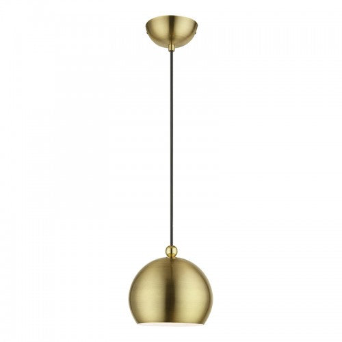 1 Light Antique Brass with Polished Brass Accents Globe Mini Pendant Pendant Livex