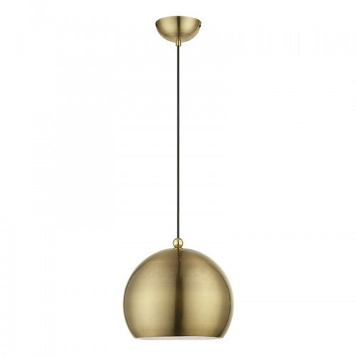 1 Light Antique Brass with Polished Brass Accents Globe Pendant Pendant Livex