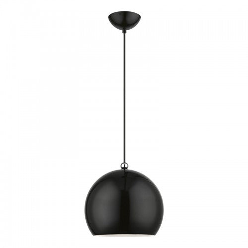 1 Light Shiny Black with Polished Chrome Accents Globe Pendant Pendant Livex