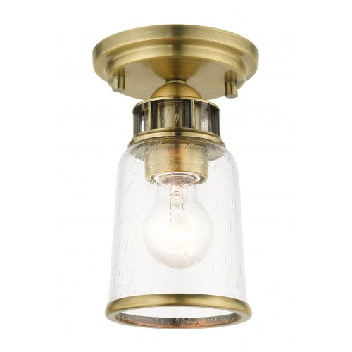 1 Light Antique Brass Flush Mount Semi Flush Livex