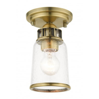 1 Light Antique Brass Flush Mount Semi Flush Livex