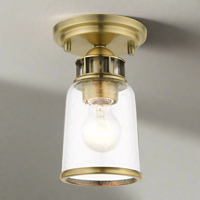 1 Light Antique Brass Flush Mount Semi Flush Livex