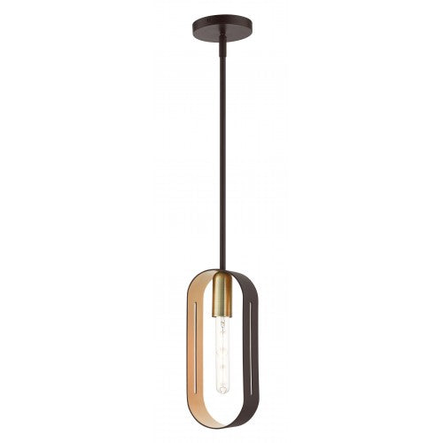 1 Light Bronze with Antique Brass Accents Pendant Pendant Livex