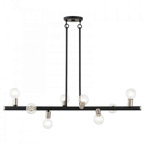 8 Light Black Large Chandelier with Brushed Nickel Accents Linear Livex