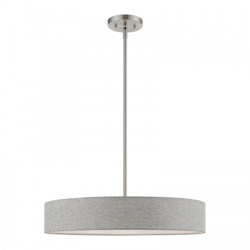 4 Light Brushed Nickel with Shiny White Accents Medium Drum Pendant Pendant Livex