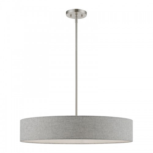 5 Light Brushed Nickel with Shiny White Accents Large Drum Pendant Pendant Livex