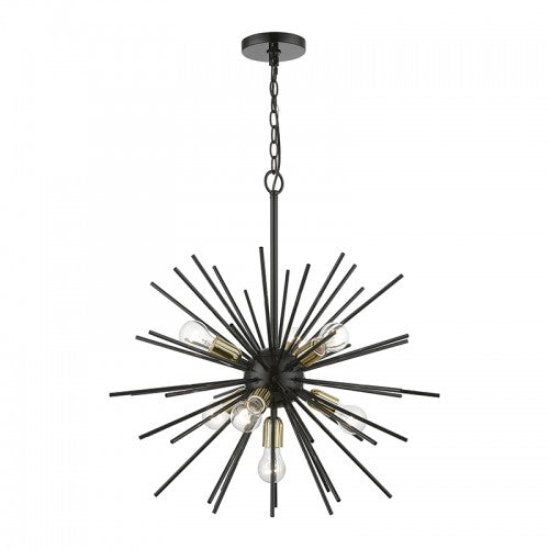 7 Light Shiny Black with Polished Brass Accents Pendant Chandelier Chandelier Livex