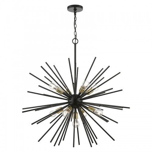 9 Light Shiny Black with Polished Brass Accents Foyer Pendant Chandelier Chandelier Livex