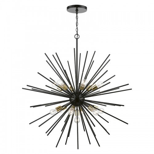 13 Light Shiny Black with Polished Brass Accents Extra Large Foyer Chandelier Chandelier Livex