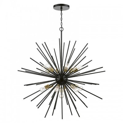 13 Light Shiny Black with Polished Brass Accents Extra Large Foyer Chandelier Chandelier Livex