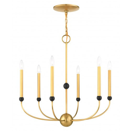 6 Light Natural Brass Chandelier Chandelier Livex