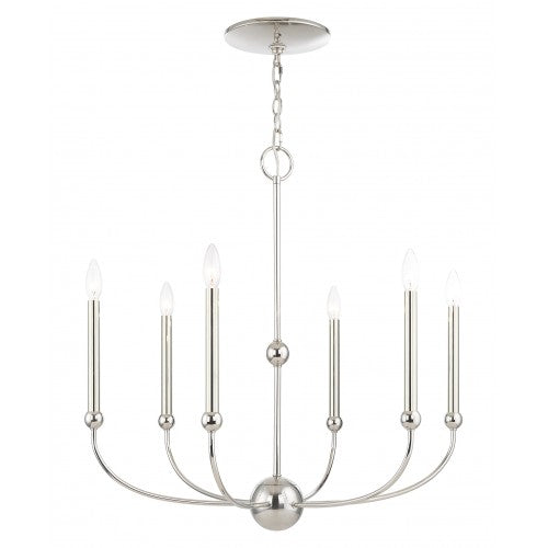 6 Light Polished Nickel Chandelier Chandelier Livex