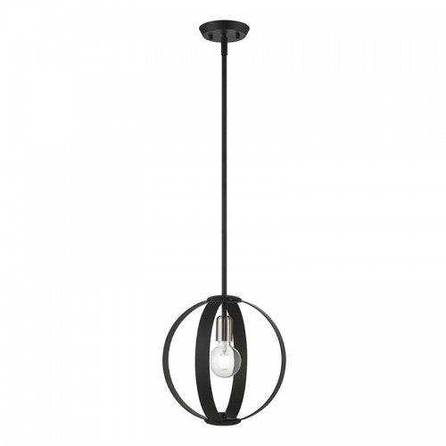 1 Light Black Pendant with Brushed Nickel Accents Pendant Livex