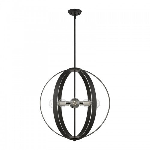 5 Light Black Pendant Chandelier with Brushed Nickel Accents Chandelier Livex