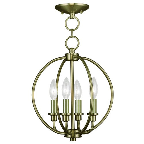 4 Light Antique Brass Chain Lantern/Ceiling Mount Chandelier Livex