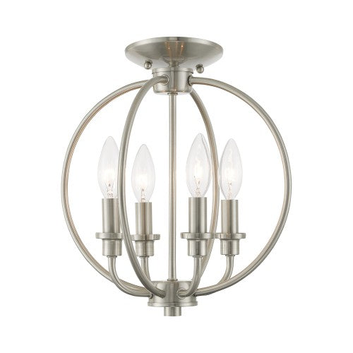 4 Light Brushed Nickel Chain Lantern/Ceiling Mount Chandelier Livex
