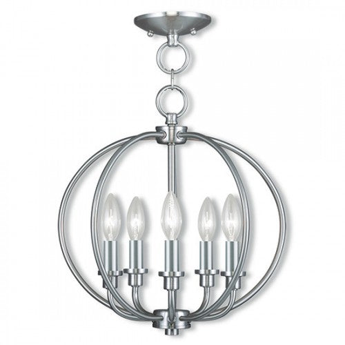 5 Light Brushed Nickel Chain Lantern/Ceiling Mount Chandelier Livex