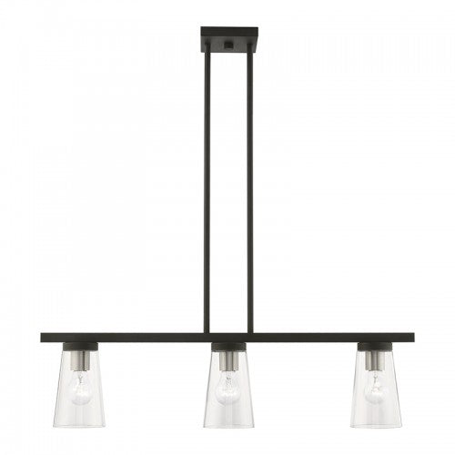 3 Light Black with Brushed Nickel Accents Linear Chandelier Linear Livex