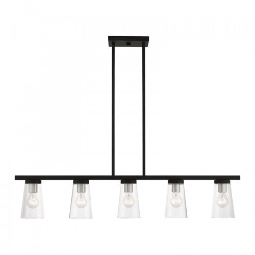 5 Light Black with Brushed Nickel Accents Linear Chandelier Linear Livex