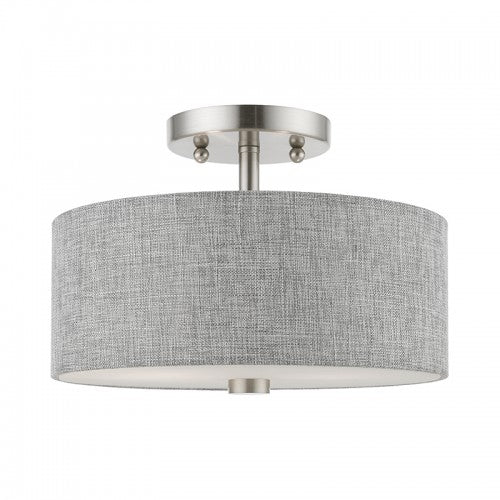 2 Light Brushed Nickel with Shiny White Accents Semi-Flush Semi Flush Livex