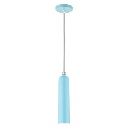 1 Light Shiny Baby Blue Pendant Pendant Livex