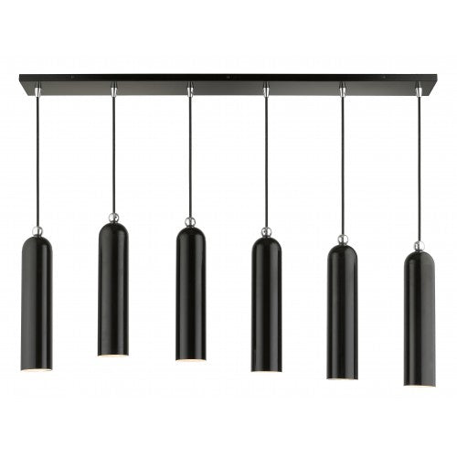 6 Light Shiny Black Linear Pendant Pendant Livex