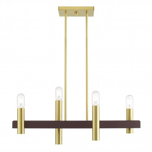 4 Light Satin Brass & Bronze Linear Chandelier Linear Livex