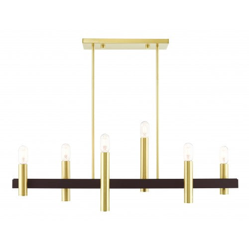 6 Light Satin Brass & Bronze Linear Chandelier Linear Livex