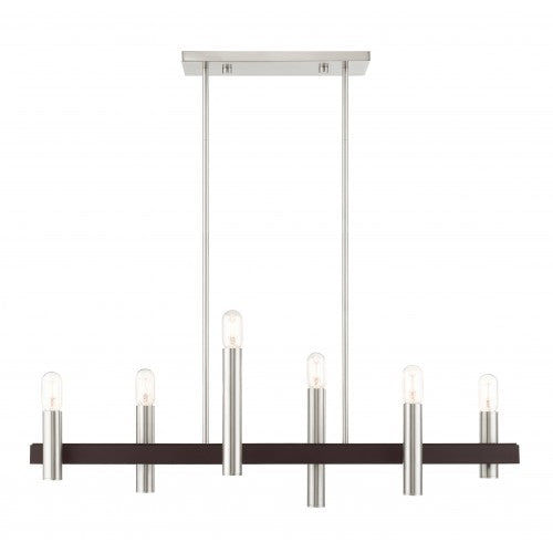 6 Light Brushed Nickel & Bronze Linear Chandelier Linear Livex