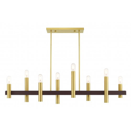 8 Light Satin Brass & Bronze Linear Chandelier Linear Livex