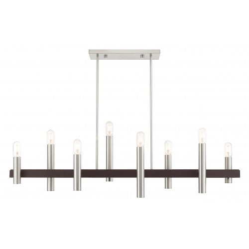 8 Light Brushed Nickel & Bronze Linear Chandelier Linear Livex