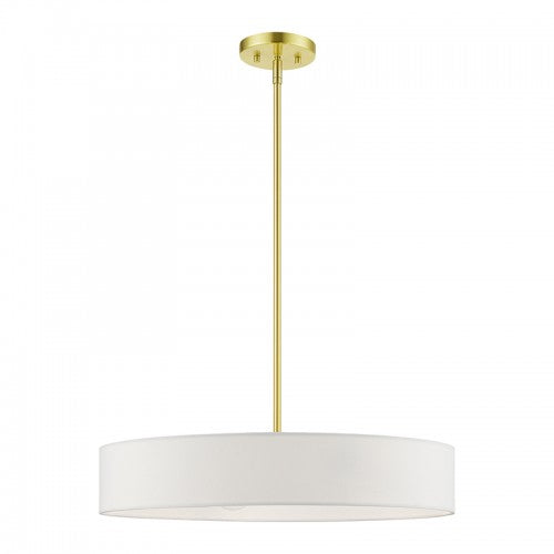 4 Light Satin Brass with Shiny White Accents Medium Drum Pendant Pendant Livex