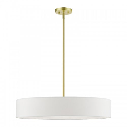 5 Light Satin Brass with Shiny White Accents Large Drum Pendant Pendant Livex