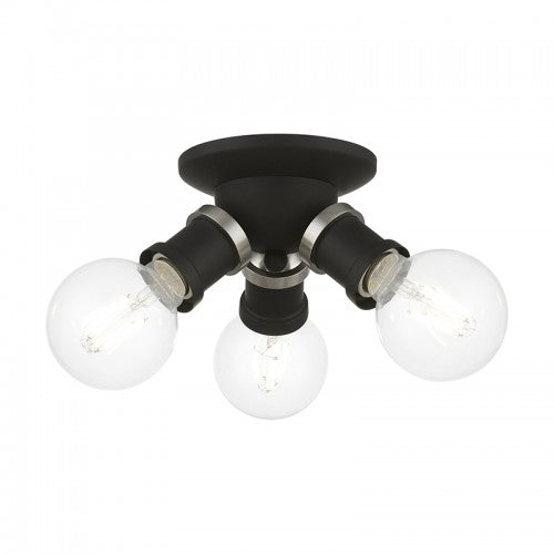 3 Light Black with Brushed Nickel Accents Flush Mount Flush Mount Livex