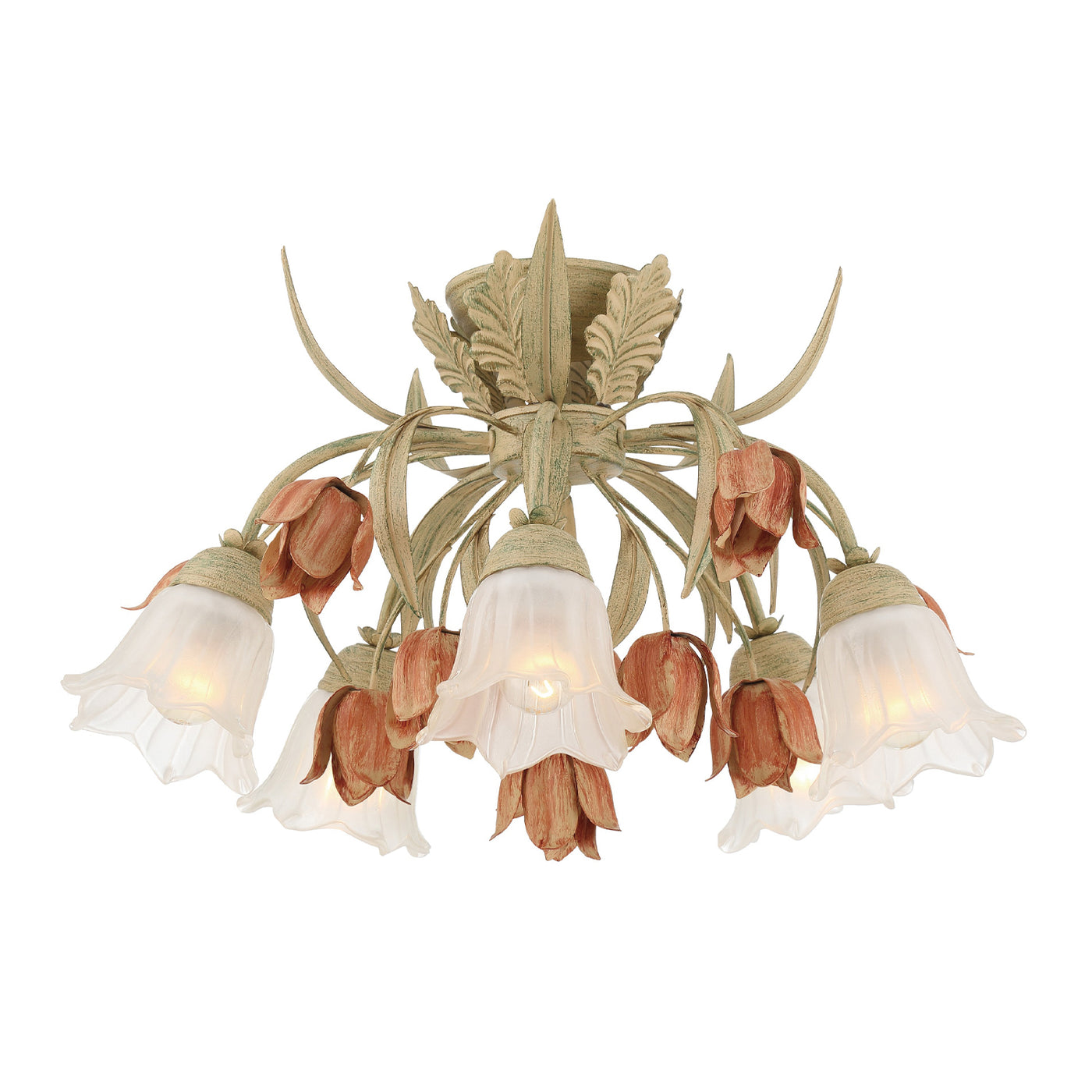 Southport 5 Light Sage Rose Floral Semi Flush Mount Semi Flush Crystorama