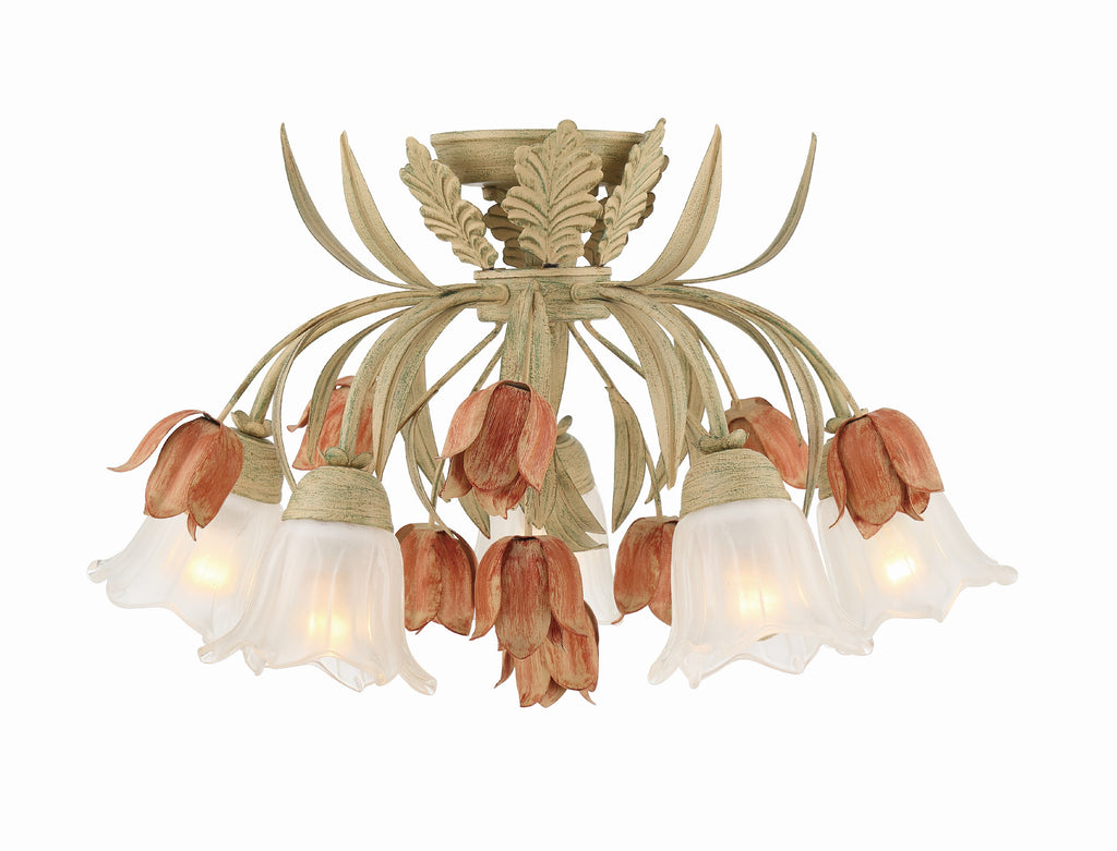 Southport 5 Light Sage Rose Floral Semi Flush Mount Semi Flush Crystorama