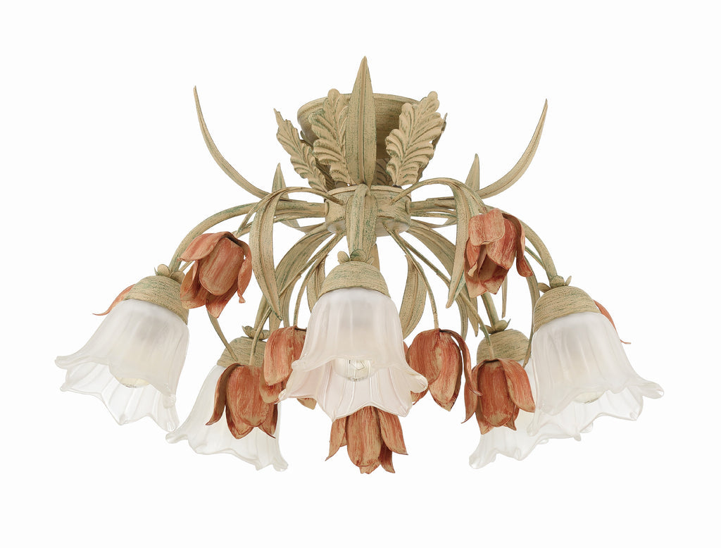 Southport 5 Light Sage Rose Floral Semi Flush Mount Semi Flush Crystorama