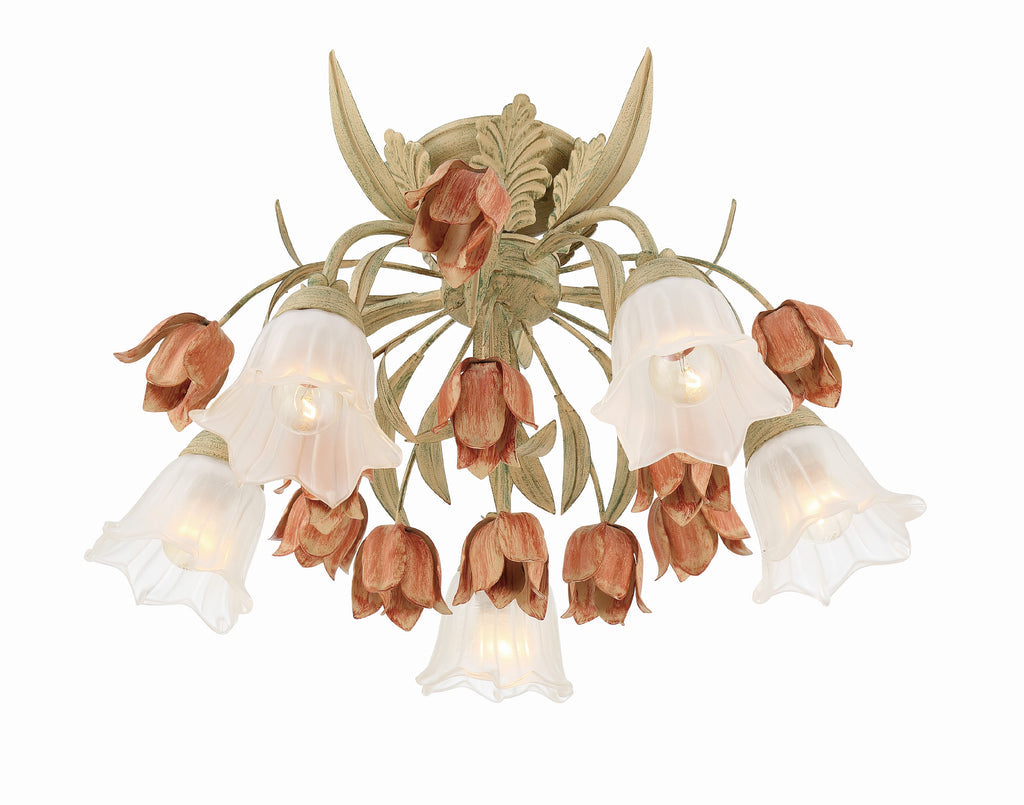 Southport 5 Light Sage Rose Floral Semi Flush Mount Semi Flush Crystorama