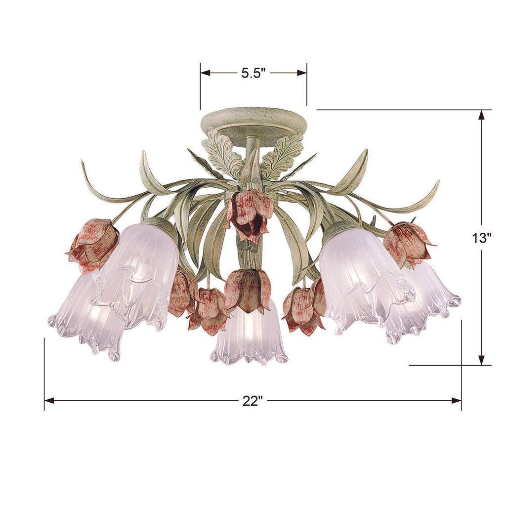 Southport 5 Light Sage Rose Floral Semi Flush Mount Semi Flush Crystorama