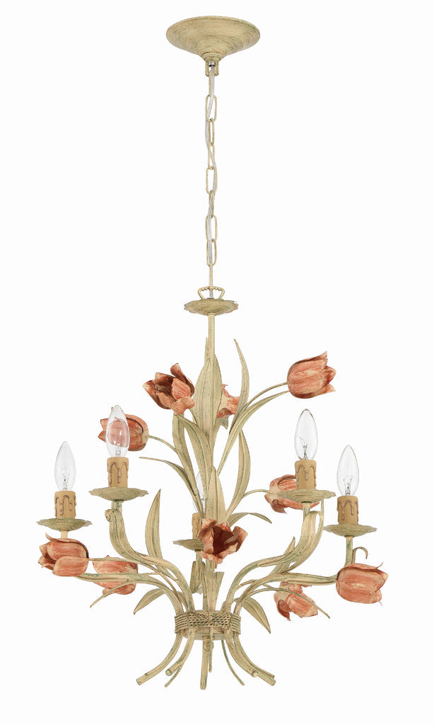 Southport 5 Light Sage Rose Chandelier Chandelier Crystorama